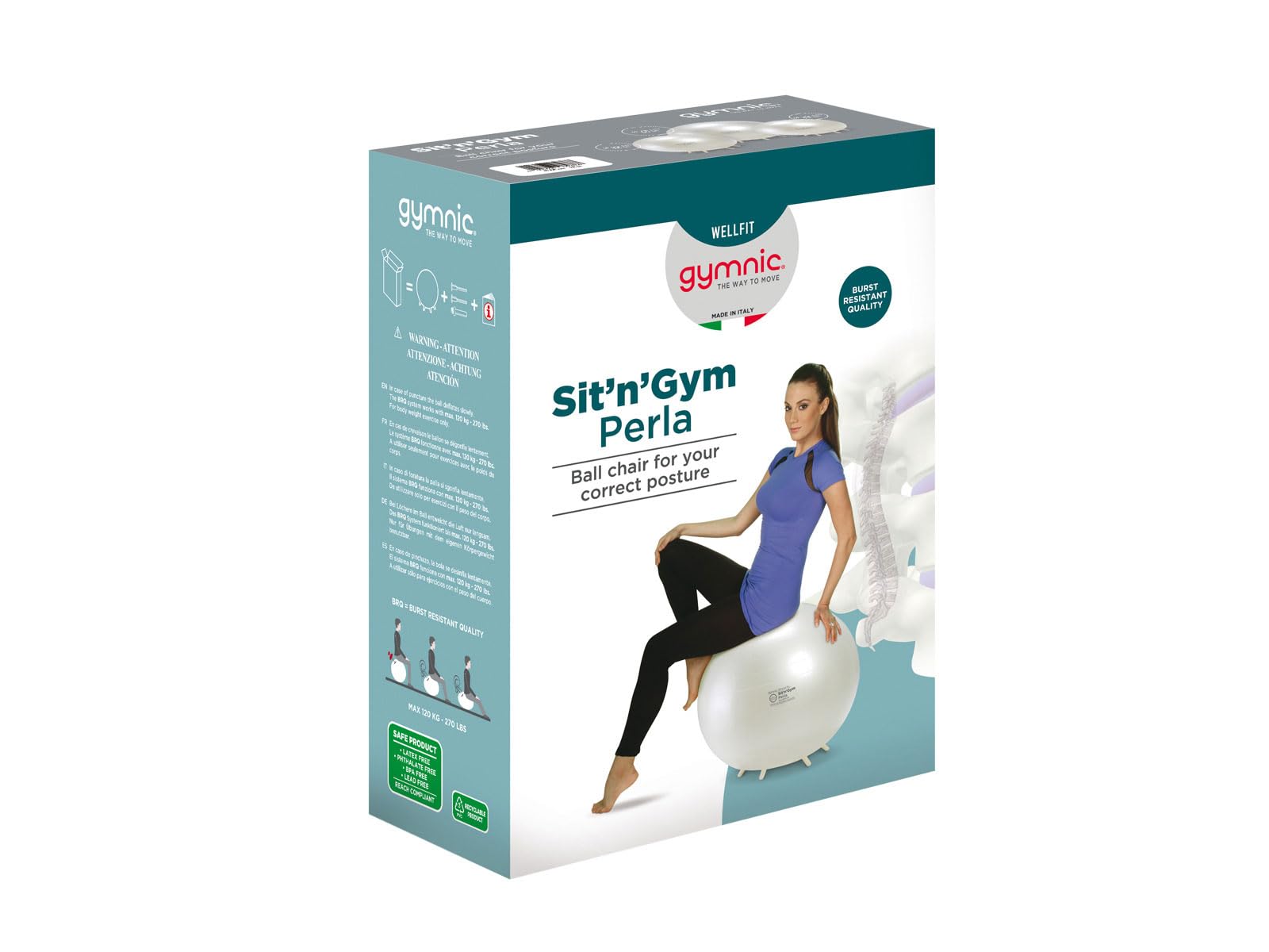 GYMNIC Sit'n'Gym Perla Ballon d'assise Gonflable Ø 55 cm avec Pieds antidérapants, Couleur Blanc Perle, siège Ergonomique Anti-éclatement