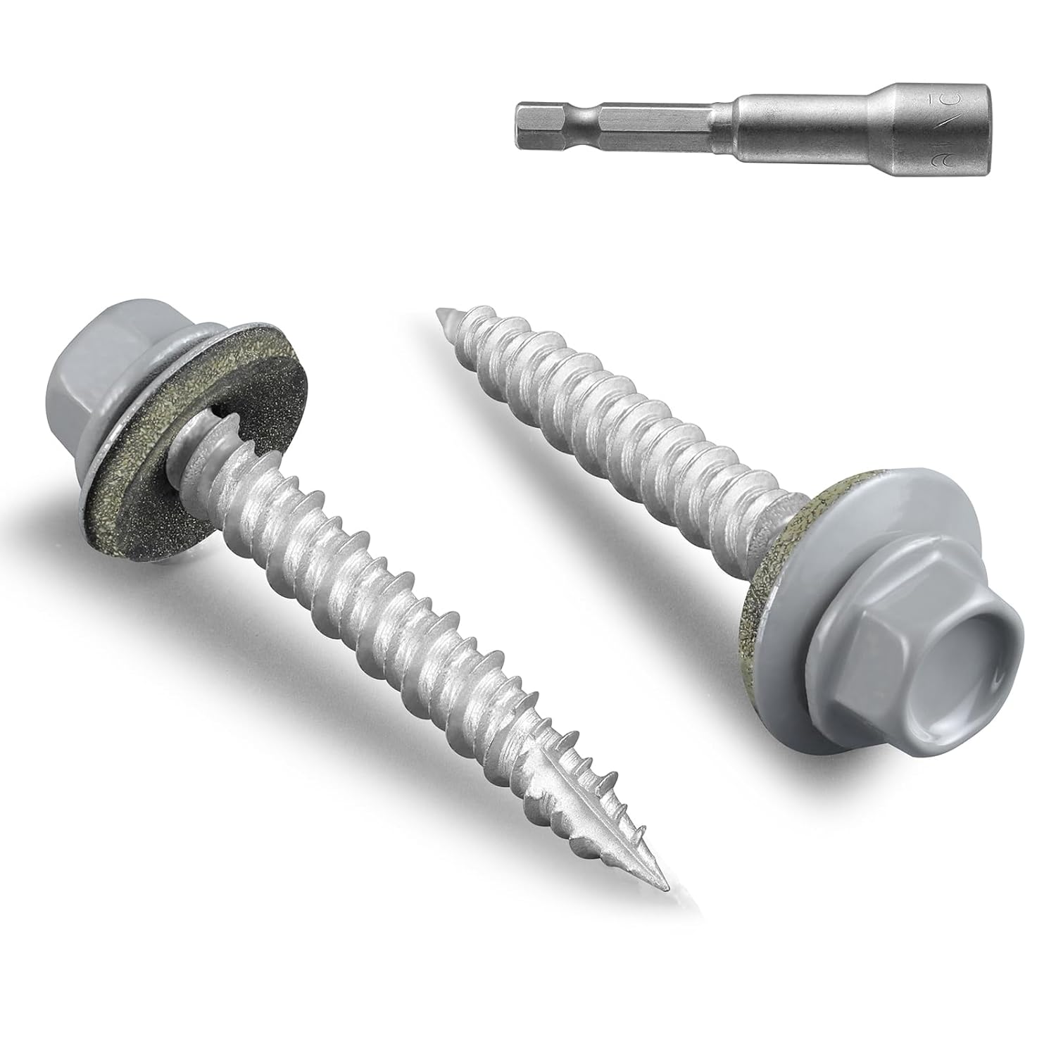 Metal Roofing Screws #10 × 1 1/2 Inch, 64pcs Grey Ruspert Coating Hex Head Sheet Metal Roof Screws, Self Starting Metal to Wood Siding Screw, EDPM Rubber Washers