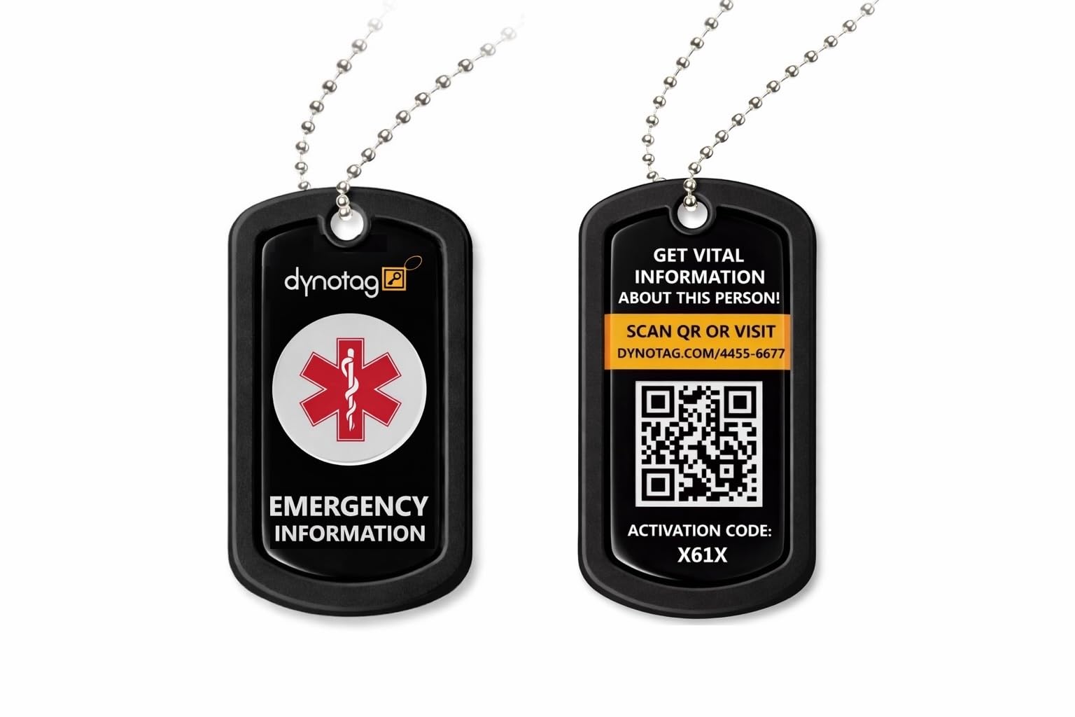 Dynotag SuperAlert™ Medical Alert Pendant for Men & Women | Smart Medical ID with Detailed Online Profile | Military Style Steel Medical ID + Silicone Frame with Detailed Online Profile, with Lifetime Subscription