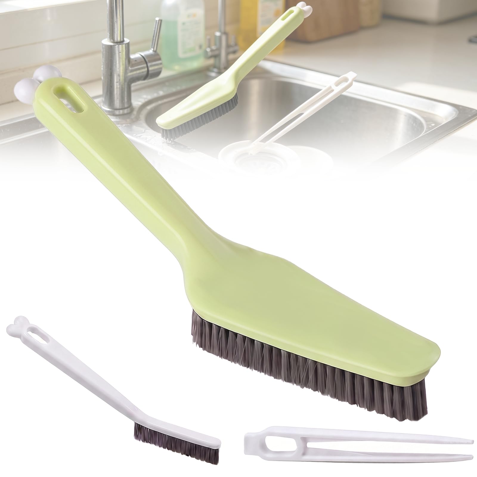 4 in 1 Bathroom Cleaner Brush, Hard Bristle Crevice Rubber Scrubbing Brush