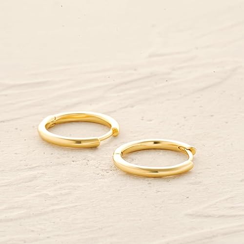 Vista 5 de MYEARS Aretes chapados en oro de 14 quilates, tipo huggie, pequeños, sencillos, hipoalergénicos, joyería diaria, para mujer