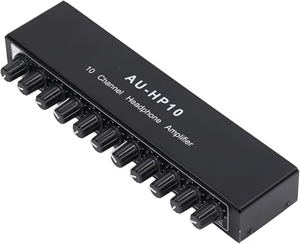 10 Channel Headphone Amplifier, Stereo Audio Amplifier, 1 Input 10 Output with Independent Volume Control, Multi Channel Audio Splitter for Studio, Stage, and Conference Recording,