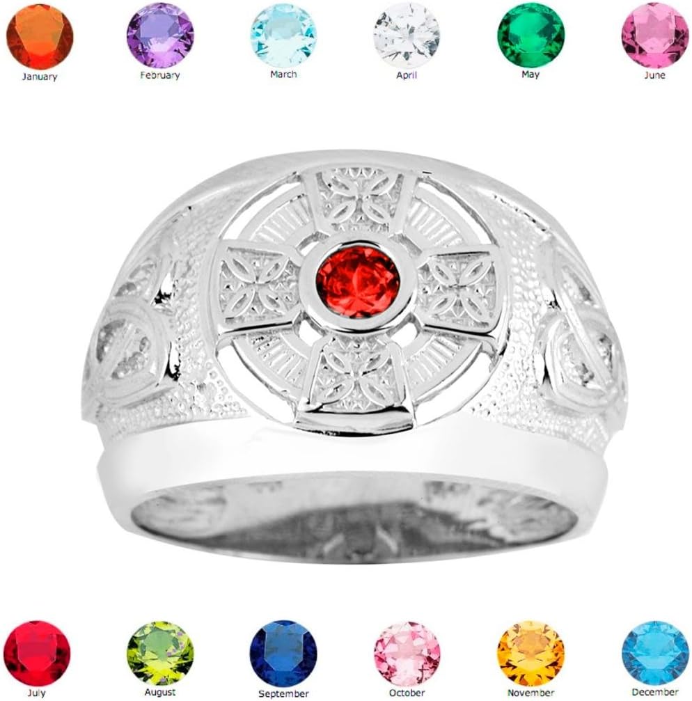 Solid 925 Sterling Silver Eternal Trinity Knot Band January Birthstone CZ Celtic Cross Ring