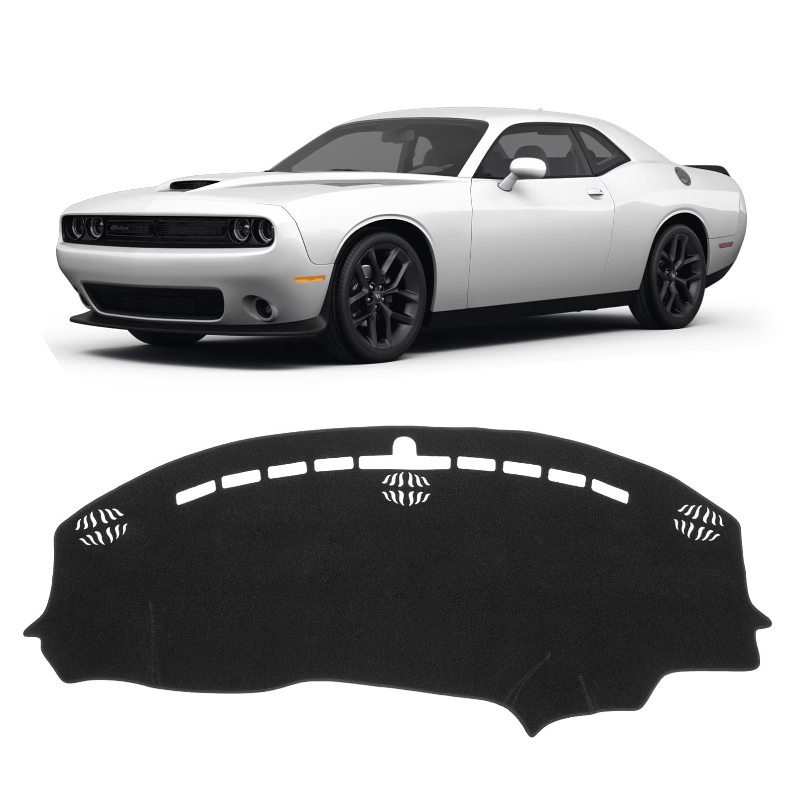 KUST Car Dashboard Cover for Dodge Challenger 2015-2024 Left Hand Driving Non-Slip Center Console Dash Cover Interior Accessories for Dodge Challenger Custom Fit Dash Mat Sunshade No Glare Black