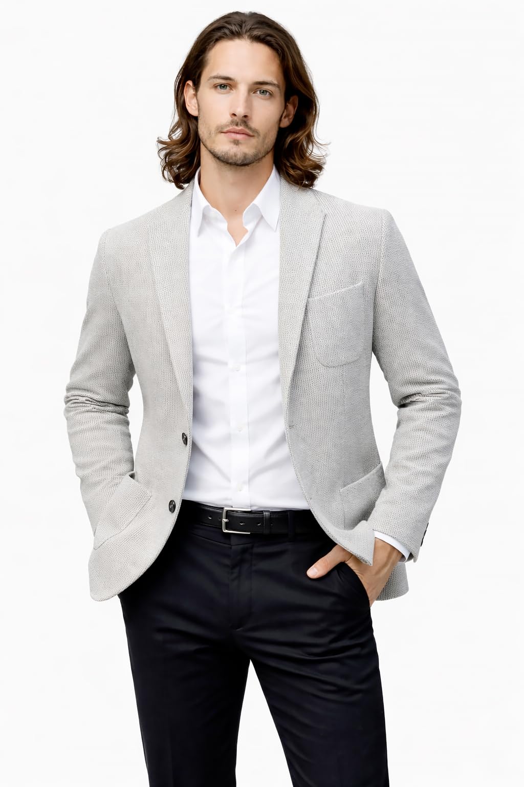 Blazer Uomo Elegante Casual in Cotone, Giacca Sartoriale Monopetto Due Bottoni Made in Italy con Tasche, Colore Cenere