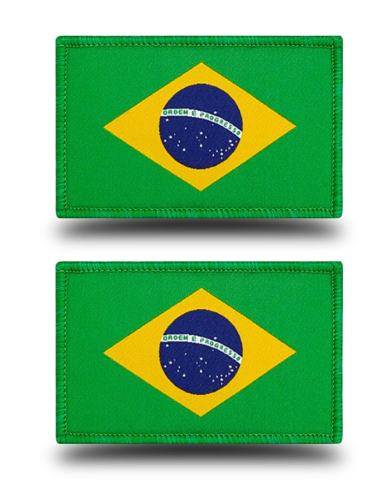 2 Pieces Brazil Flag Tactical Patch | Clear Knitting Embroidered Color | Military Hook and Loop Brazilian Emblem for Caps, Backpack,Vest,Uniform,