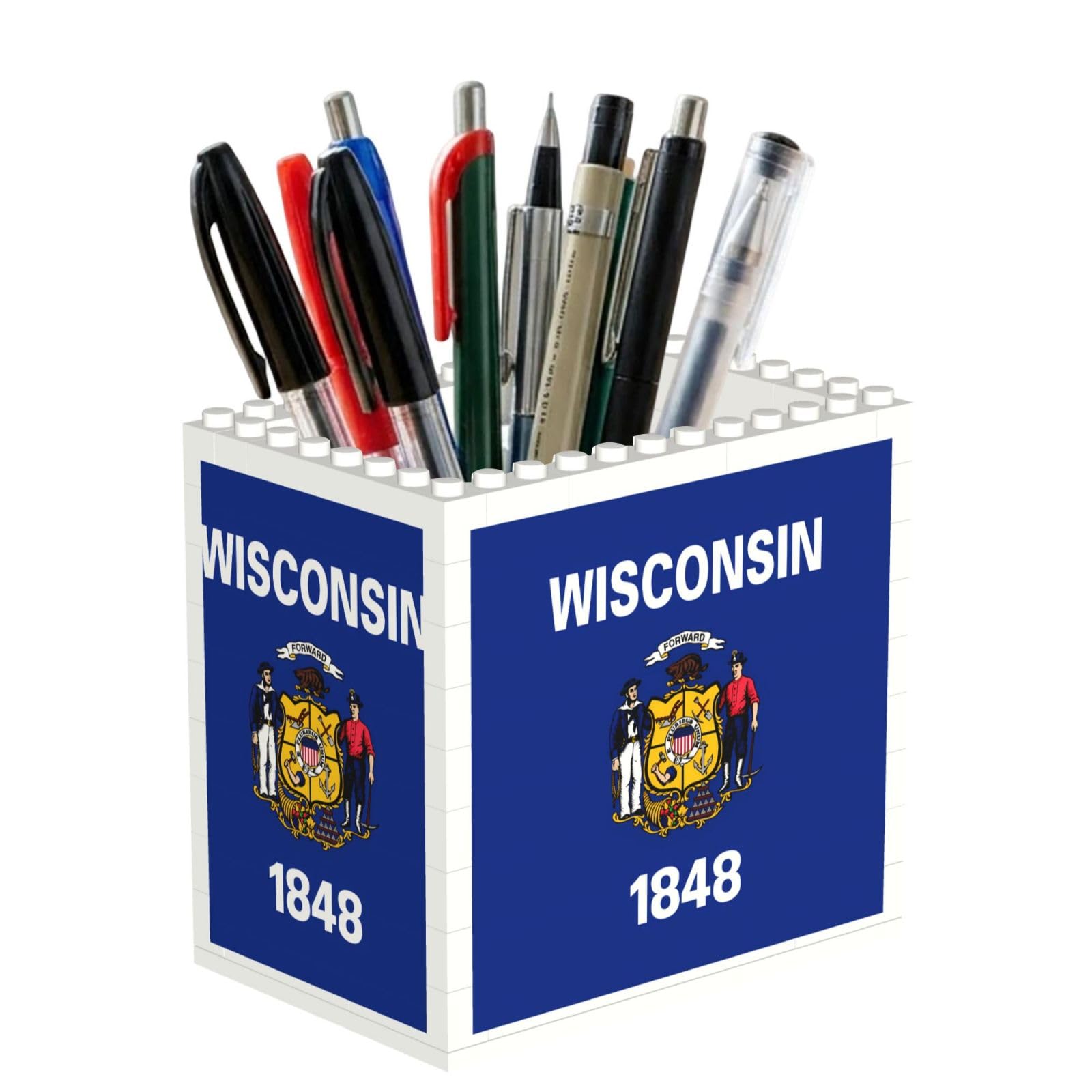SXZVVBN Wisconsin State Flag Building Block Desk Tidy ABS Organiser