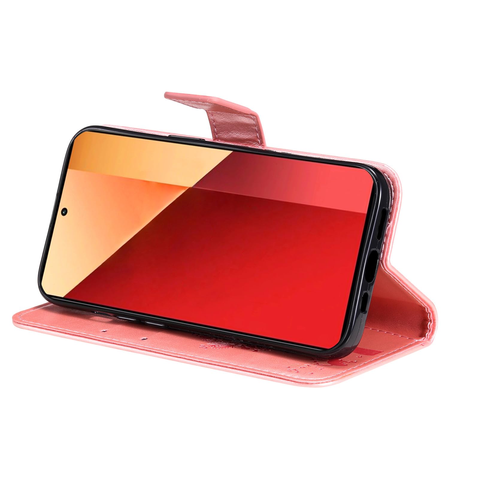 COTDINFOR Cover per Redmi Note 13 4G Custodia Portafoglio a Libro in Pelle PU con Kickstand [Slot per Schede Funzione] [Fibbia Magnetica] Antiurto Flip Case per Redmi Note 13 4G Orange YBM