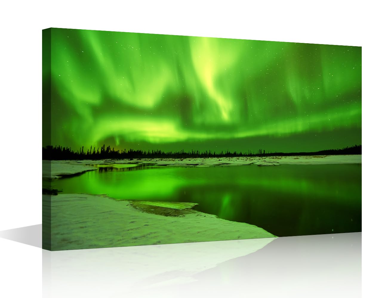 TISHIRON Green Aurora Borealis Wall Art Natural Landscape Pictures Print On Canvas Alaska Modern Artwork Wall Art for Living Room Office Giclee Gallery Wrapped Posters Framed Ready to Hang