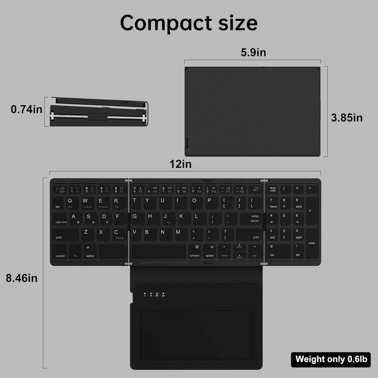 MOSHOU Foldable Wireless Keyboard, Portable Full Size Folding Keyboard with Touchpad, Rechargeable Keyboard Wireless Travel Keyboard for Windows, iOS, Android, Mac