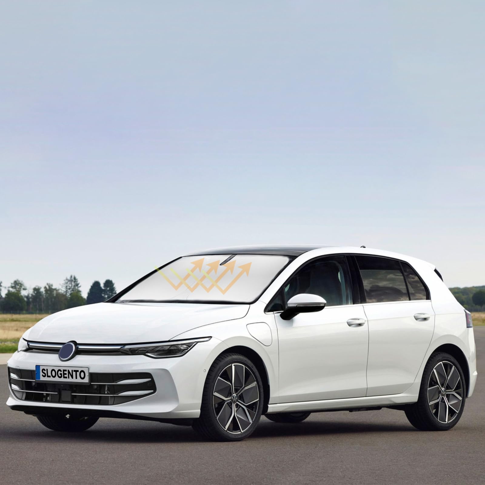 Sun Shade for VW Golf Mk8 Windshield Sun shade Custom Fit 2022-2024 2025 Volkswagen VW Golf Mk8 Accessories Windshield Cover Front Window Shields 240T Reflective Sun Visor Block UV Rays Keeps Car Cool