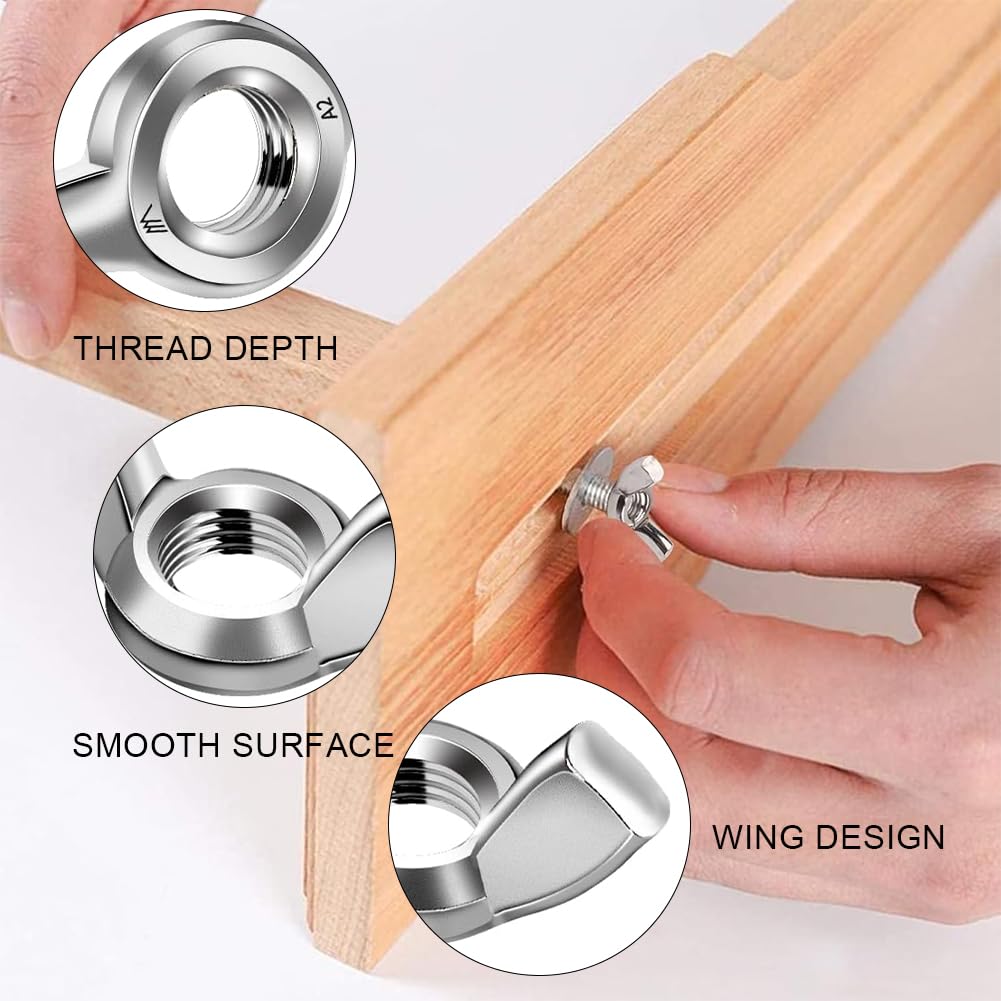 25 Pezzi Dadi ad Alette M8, Dado a Farfalla, Viti a Testa Zigrinata in Acciaio Inox per Fissaggio Fai da Te, Fasteners Hardware