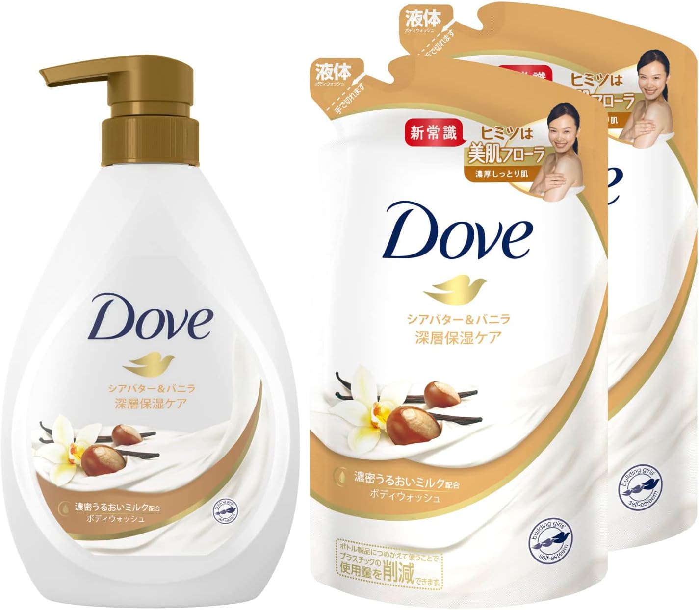 Dove Body Soap, Shea Butter & Vanilla (Body Wash), Main Unit + Refill
