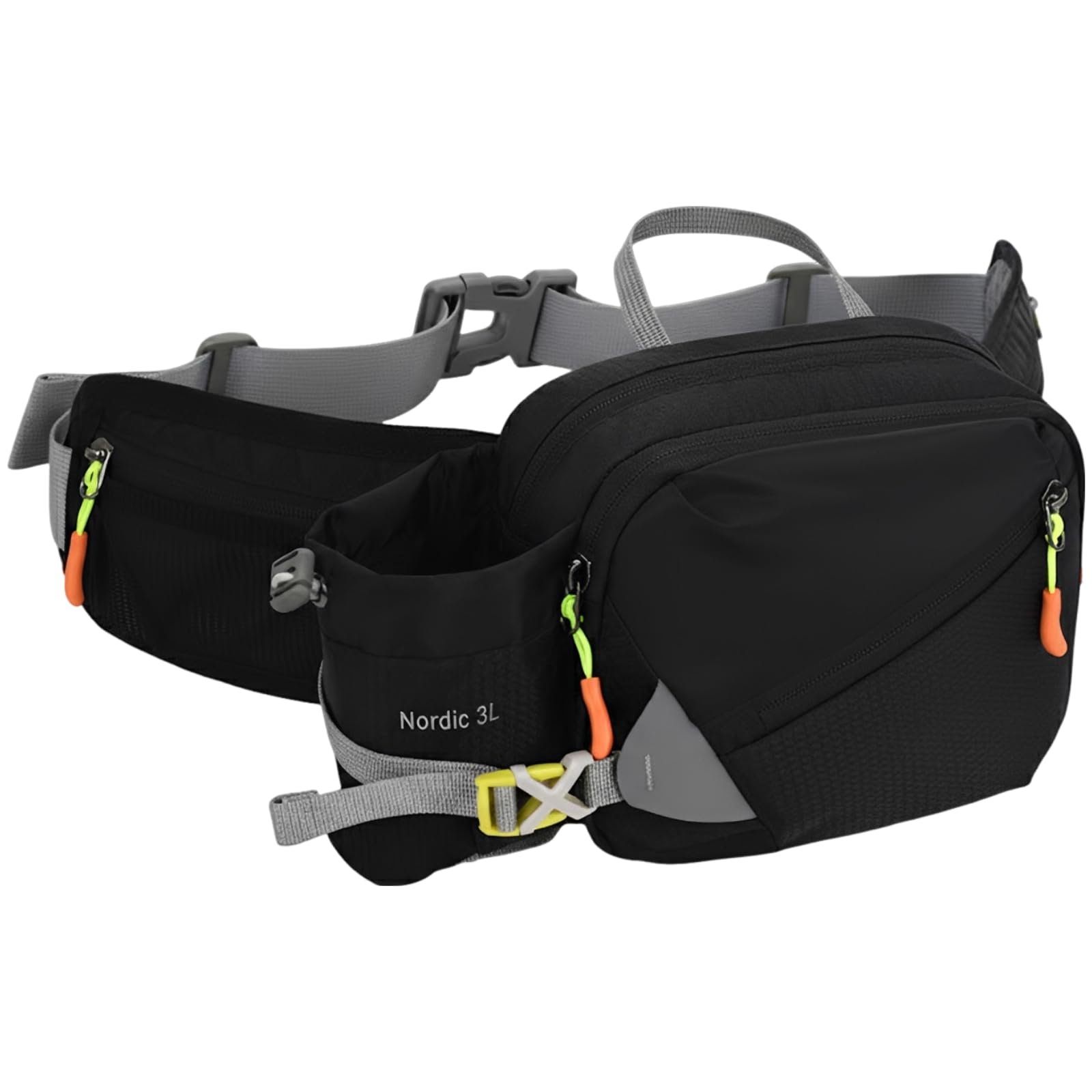 Hydration-Gürtel, Verstellbarer Outdoor-Sport-Hüftgürtel mit Flaschenhalter, Bauchtasche mit Mehreren Fächern für Wandern, Laufen, Spazierengehen, passend für Taillenumfang 31,5-55,1 in