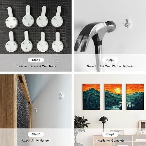 Miniatura 6 de Juego de arte de lienzo enmarcado con montaña del bosque, pintura abstracta de la pared, diseño bohemio de puesta de sol, paisaje natural moderno,