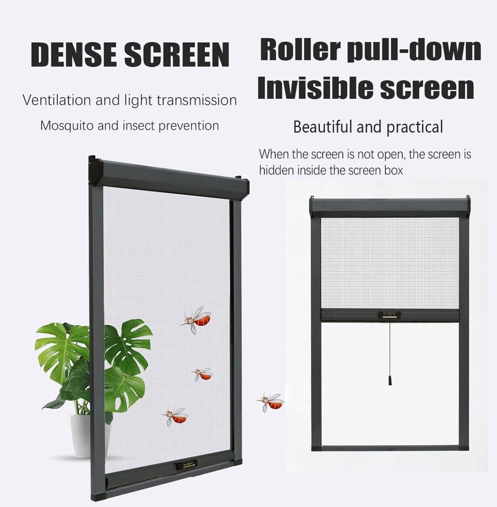 Insektenschutzrollo auf Maß für Fenster, Retraktierbare Mückenschutzrolle mit Aluminiumrahmen, Große & Kleine Fenster, Einfache Montage
