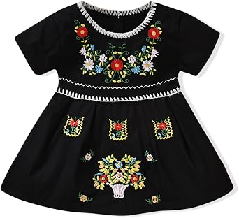 Aalizzwell Toddler Baby Girl Embroidered Dress Ethnic Wear Short Sleeve Sundress