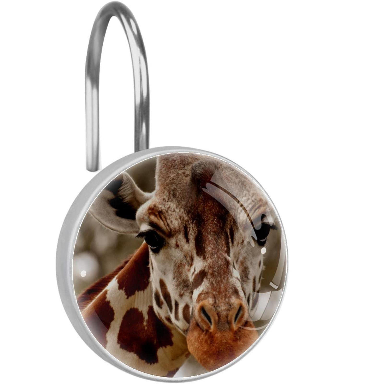 Crochets pour rideau de douche tête de girafe en acier inoxydable x12