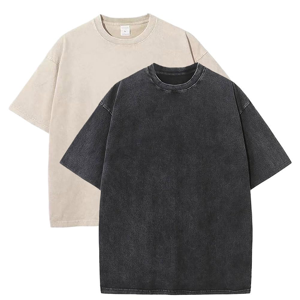 Botong Pump Covers T-Shirts Workout T Shirts for Men Oversized Gym Loose Fit Tshirt Vintage Heavyweight Tee Apricot+Black 5XL