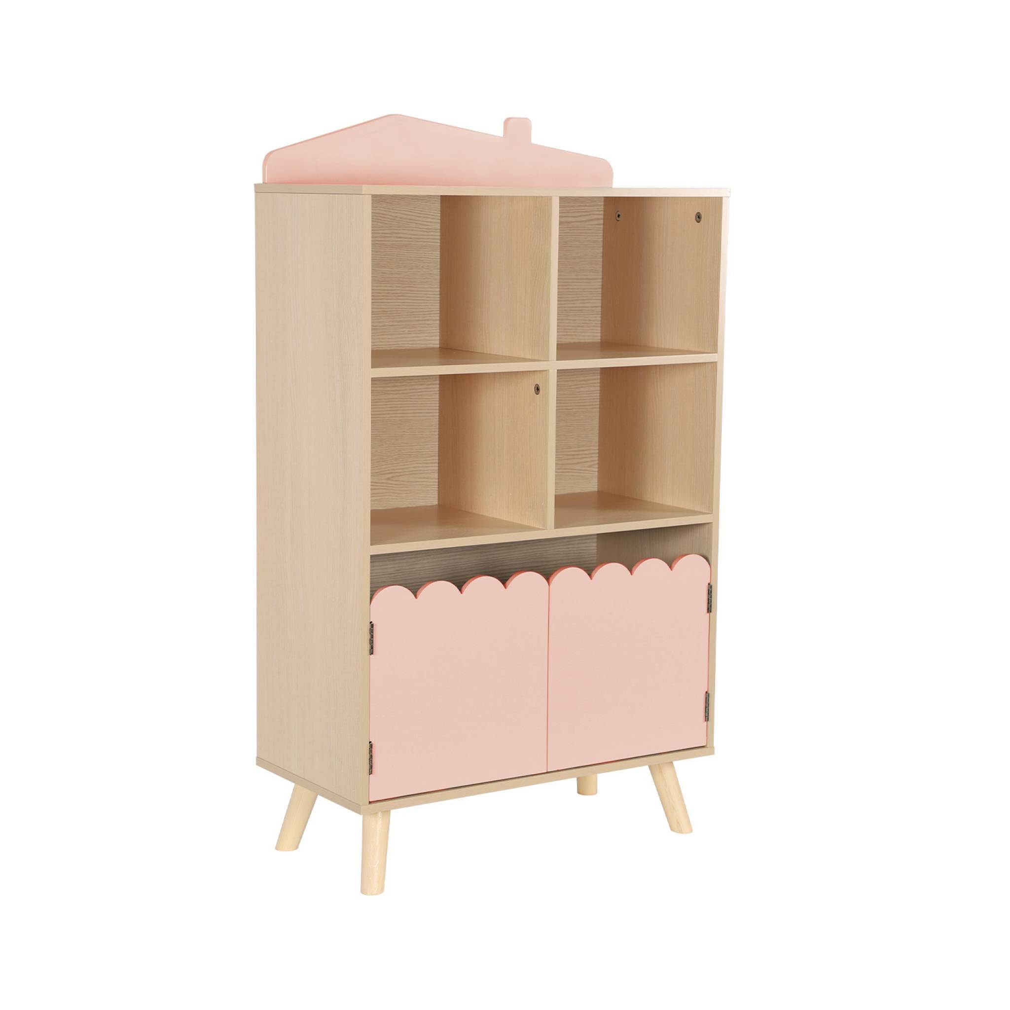 sweeek - Bibliothèque Enfant Rose 2 Portes et 4 étagères