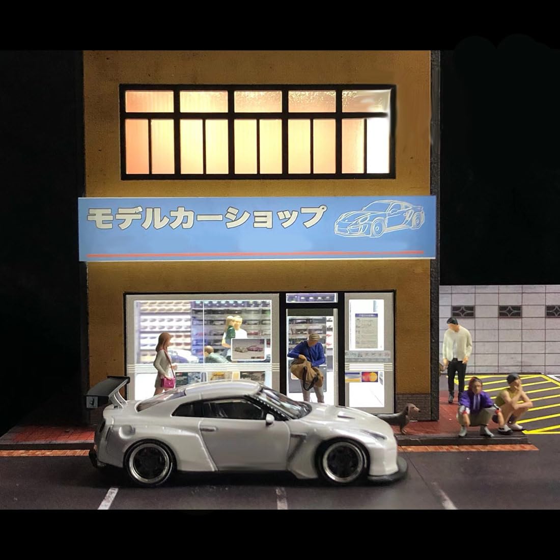 1/64 modelarska scena, miniaturowe puzzle budowlane z obszarem parkingowym, wyświetlacz biurka do domku dla lalek (bez pojazdów lub figurek)