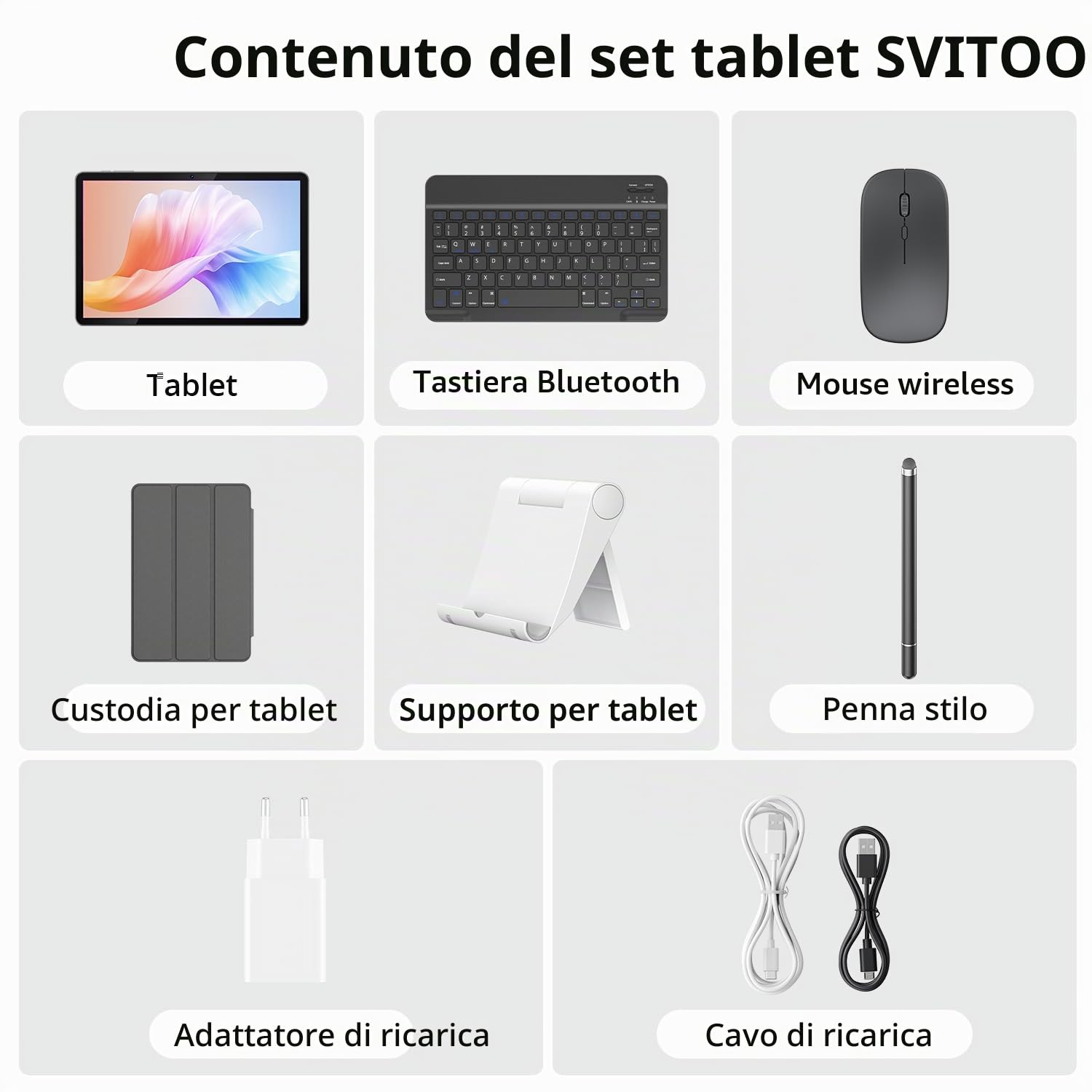 SVITOO Tablet, 10 Pollici, Android 16 con Tastiera, Penna, Custodia e Mouse, 20 GB RAM+128 GB ROM, Octa-core, 1280 x 800 HD, 6600 mAh (con NTC), Widevine L1, 8 MP+2 MP, 2,4 G+5 G, WiFi, GPS (Grigio)