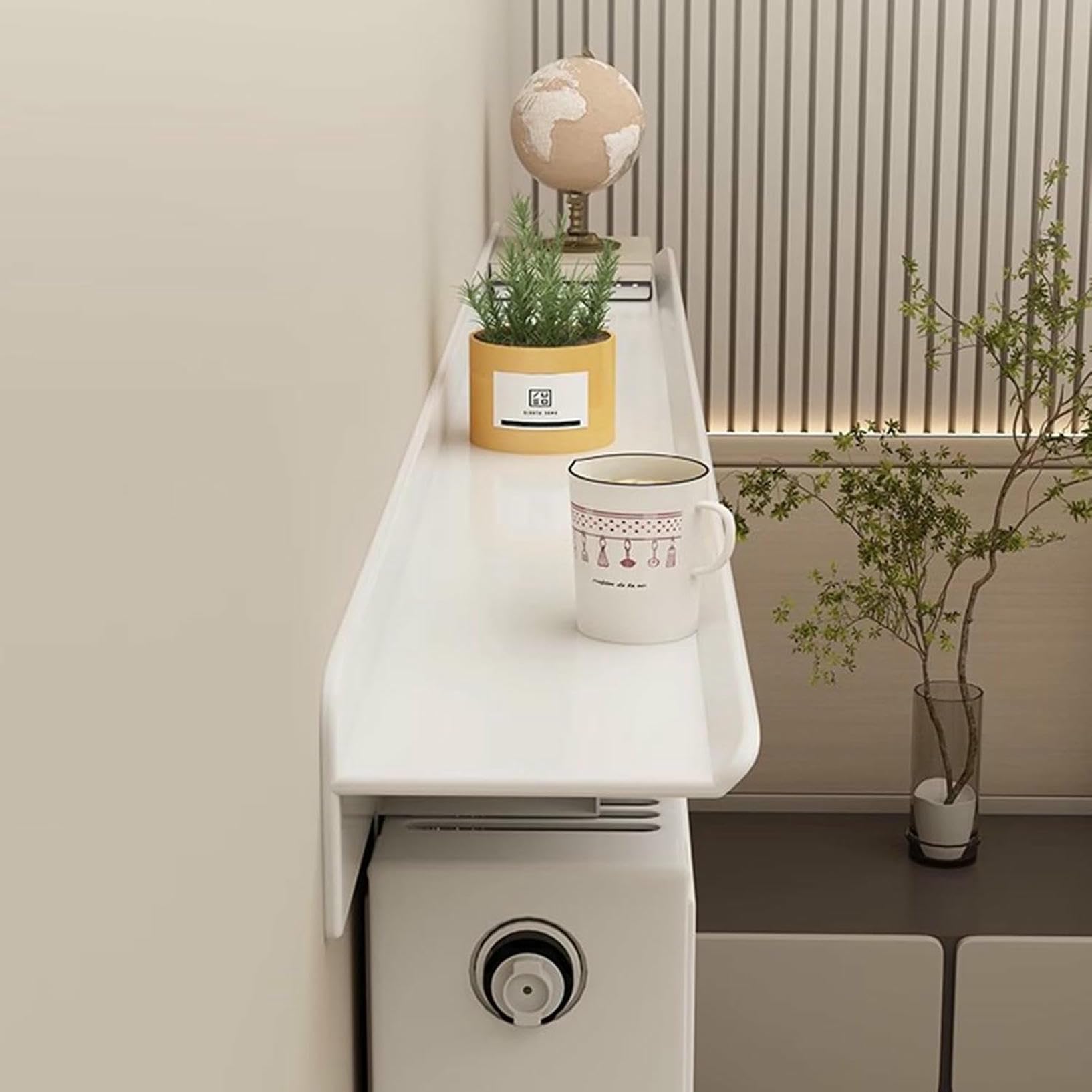 Estante de radiador sin taladrar, cubierta de aluminio con soportes de 4,5 cm, estante de almacenamiento blanco para protección de pared y decoración
