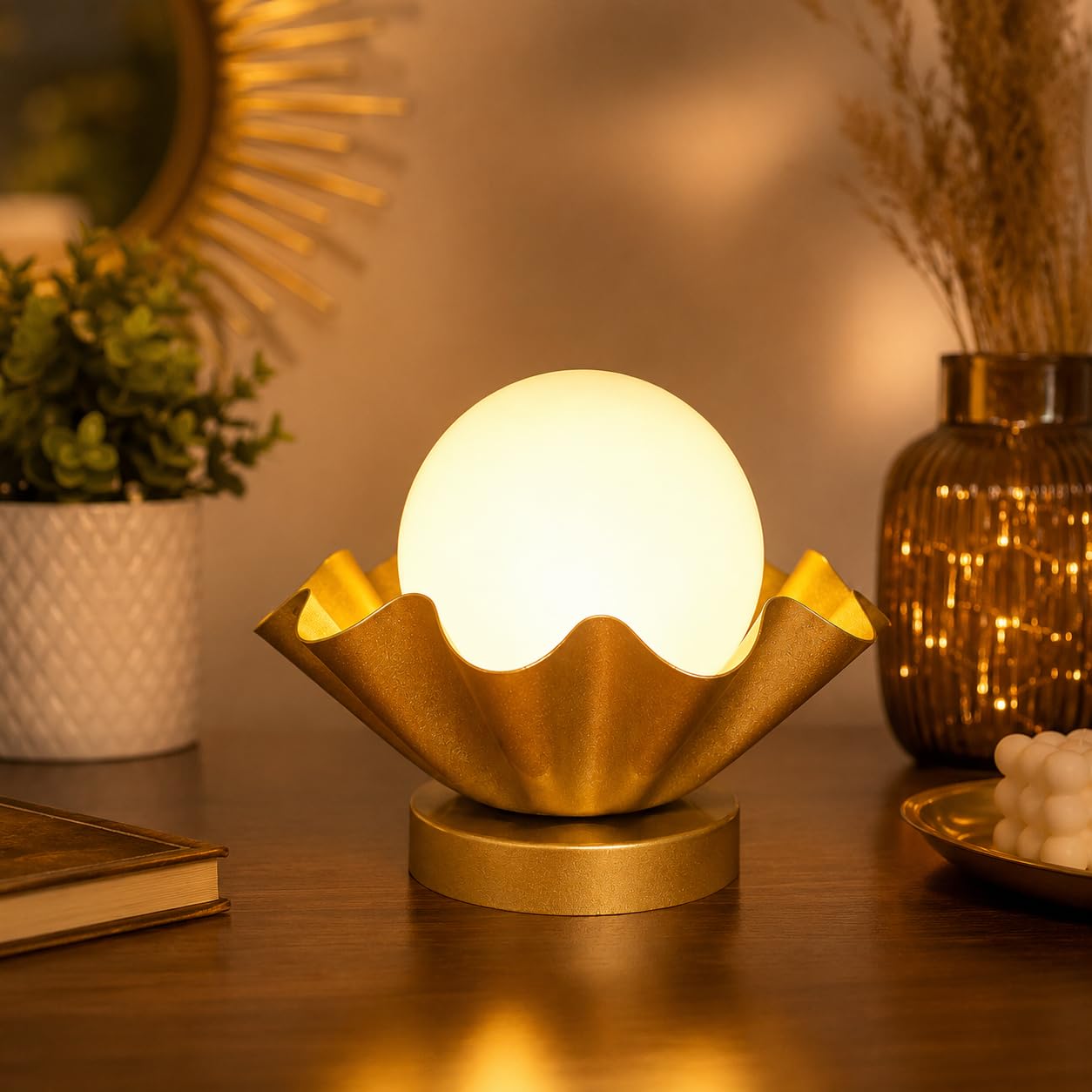 Luxury Pearl Shell LED Floor Lamp with Warm White Light | Modern Decorative Bedside Night Lamp for Bedroom, Living Room, Office Desk & Home Décor Gift-image-26