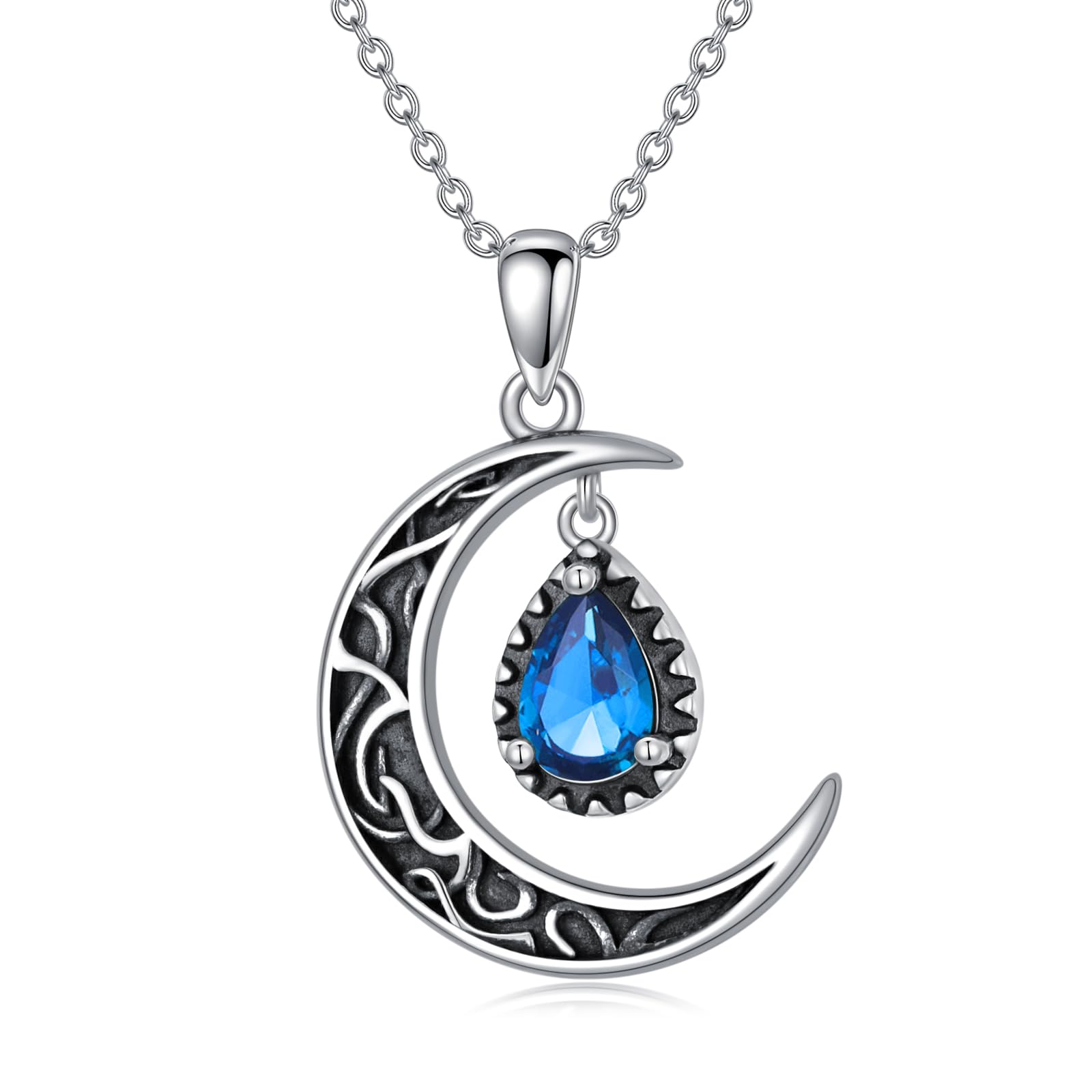 VONALA Collana da donna con luna, 20*20mm, Argento sterling, Zirconia cubica