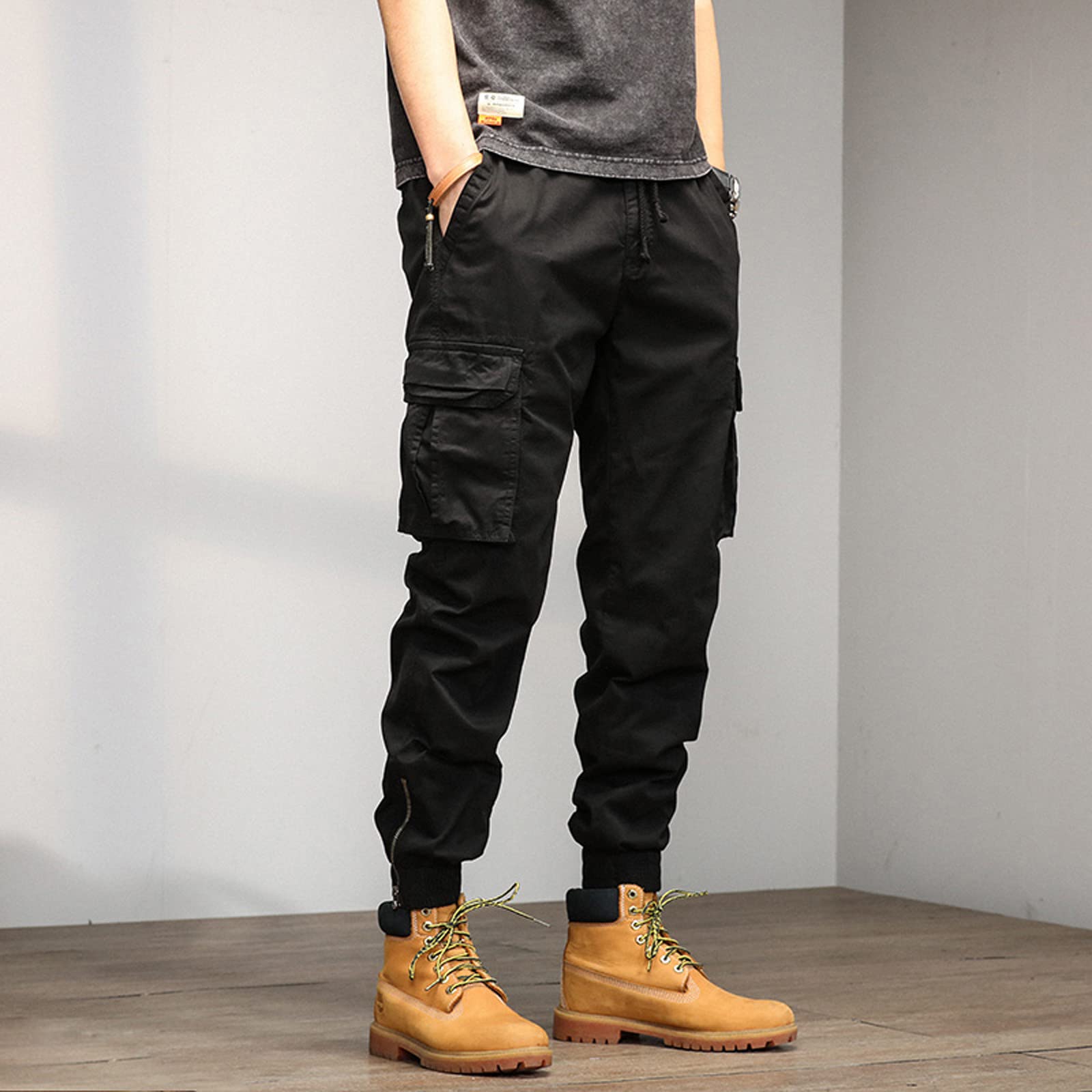 SRZYMJ Cargohose Herren Stretch Sommer Jogginghose grau Freizeithosen Lang Outdoor Kleidung Trainingsshorts Sporthose lang Softshellhose Winter Thermo Unterhose männer Winter Trekkinghose Schwarz M