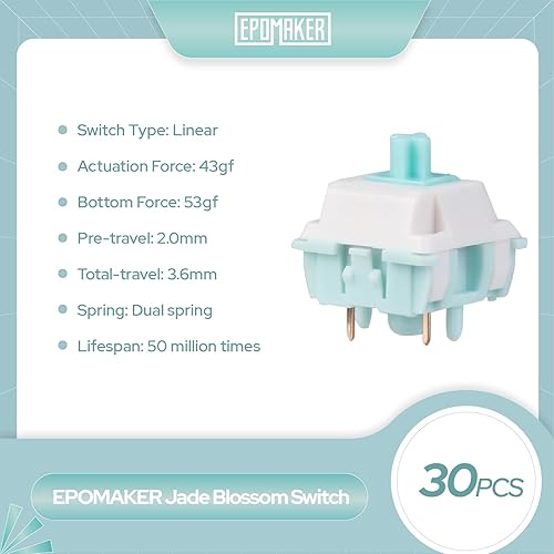 Miniatura 2 de EPOMAKER Juego de interruptores mecánicos Jade Blossom para teclado mecánico, 30 interruptores lineales de 43 gf, vástago LY y carcasa POM completa,