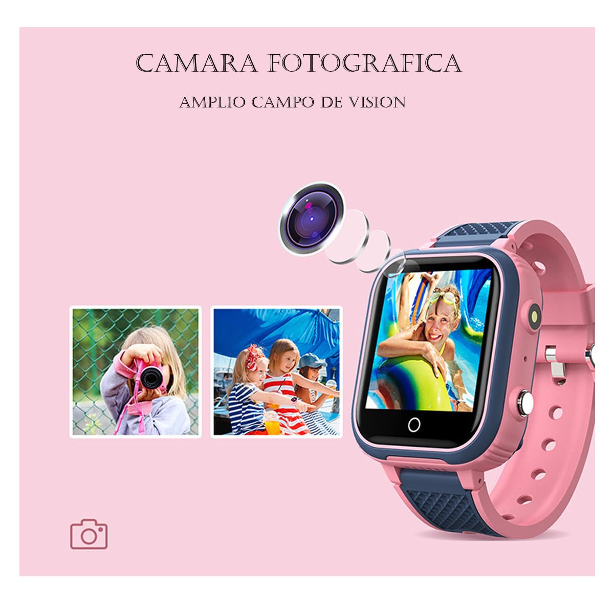 Smartwatch per bambini GPS nero con scheda SIM (obbligatoria) – Orologio intelligente per bambino/ragazza con chiamate, localizzatore GPS, pulsante SOS, controllo parentale e touch screen