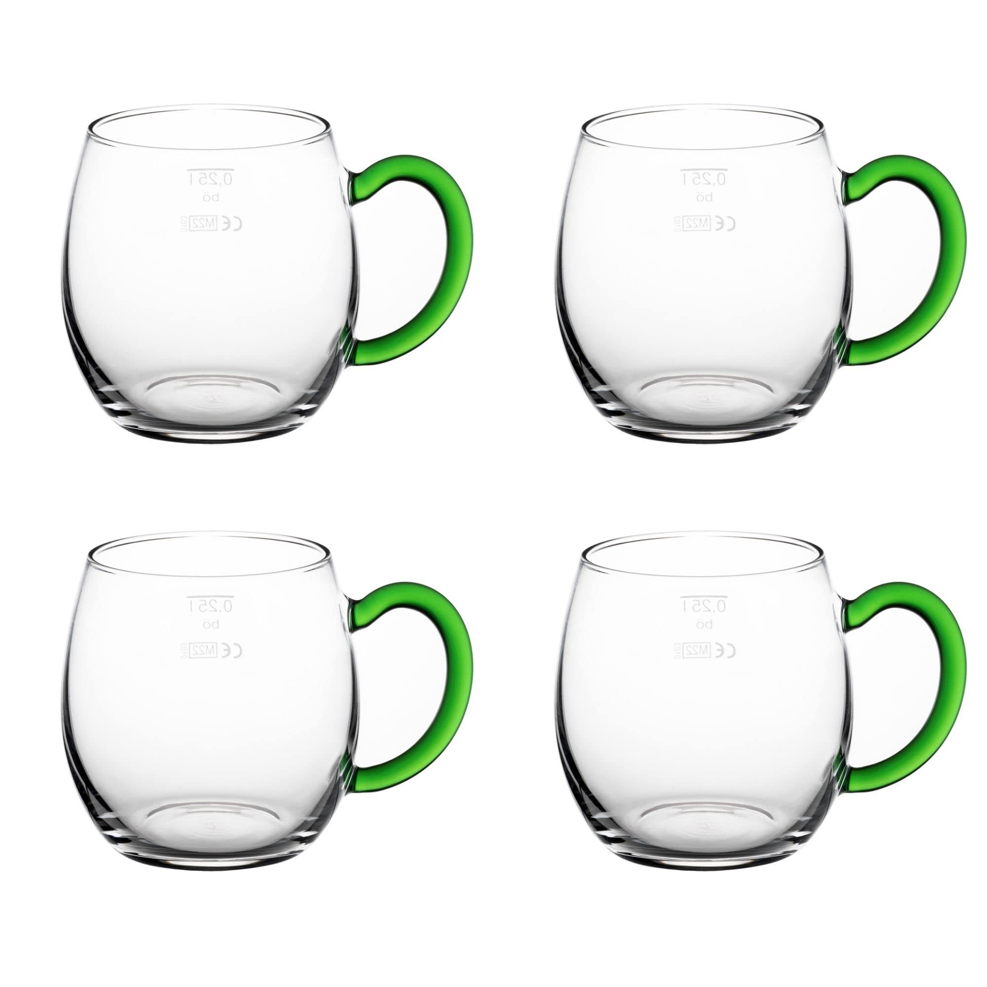 Novaliv Juego de 4 copas de vino con asa verde, 250 ml, con asa