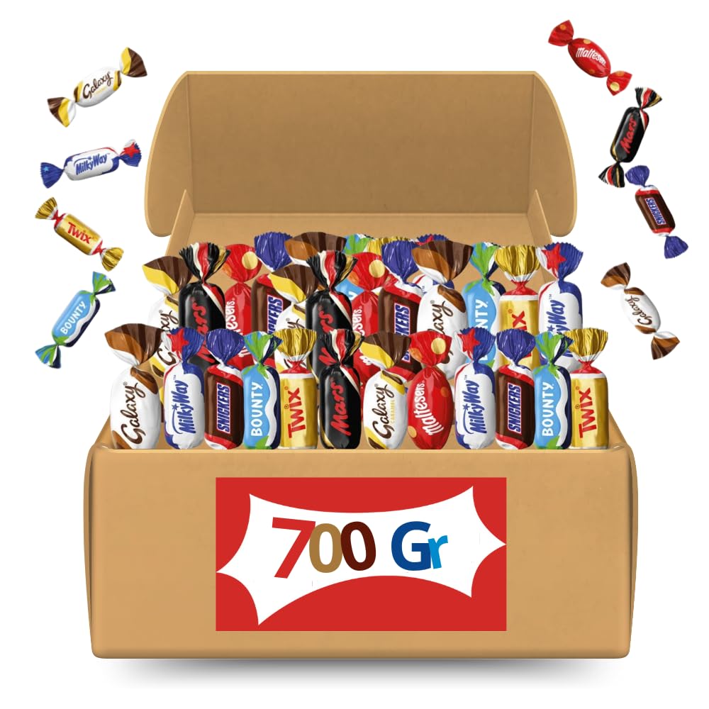 Mini Chocolats Assortis 700g – Snickers, Mars, Twix, Bounty, Galaxy, Milky Way – Idéal pour Entreprises, Réceptions, Halloween, Noël, Anniversaires et Fêtes - Sachet gourmand individuel !