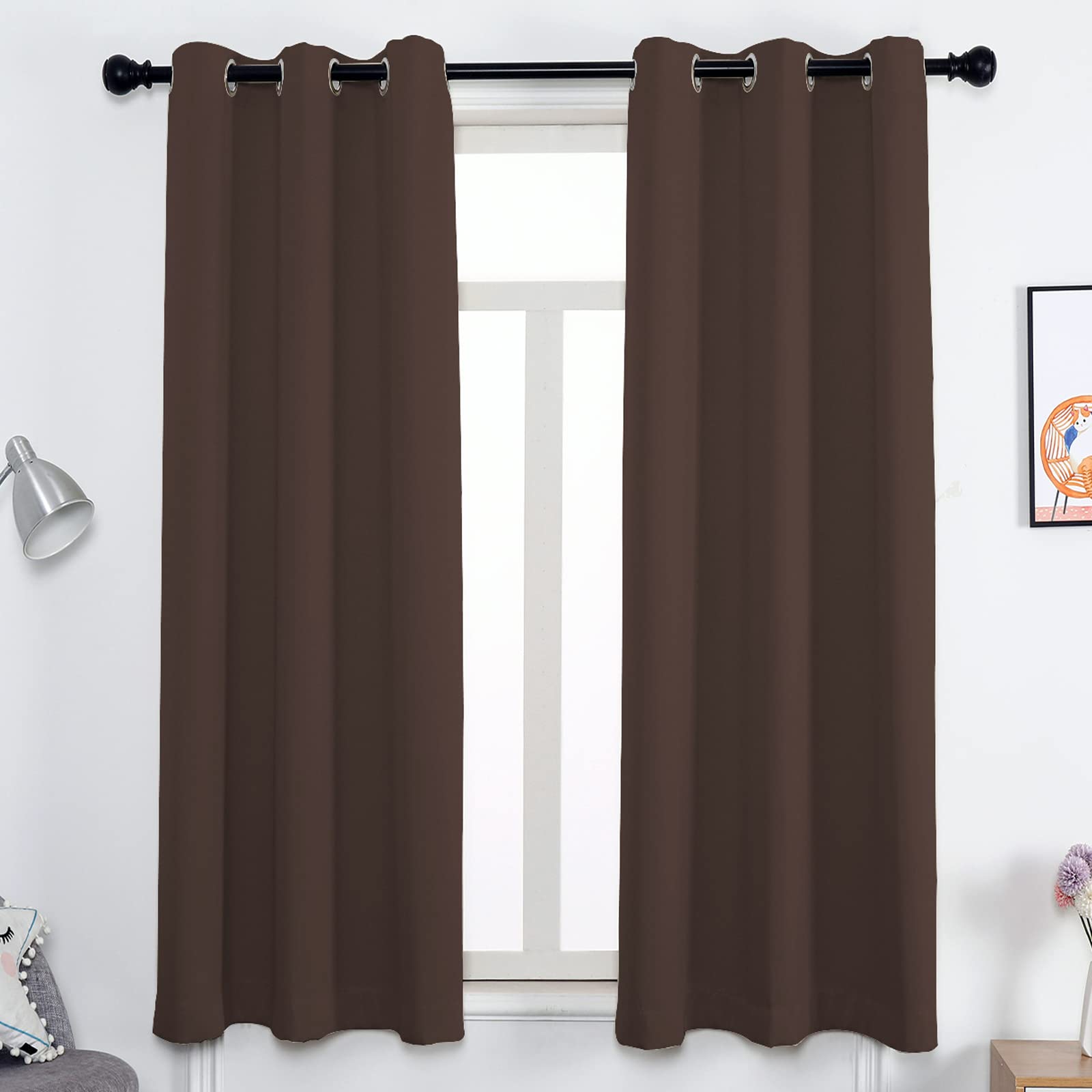 GZQIAWY Eyelet Curtain,Opaque 75%-95% Blackout Thermal Curtain,Cold and Heat Insulation Decorative Curtain Heat Protection Curtain Winter Summer (Width x Height) W141.7 x H106.2in brown 1PCS