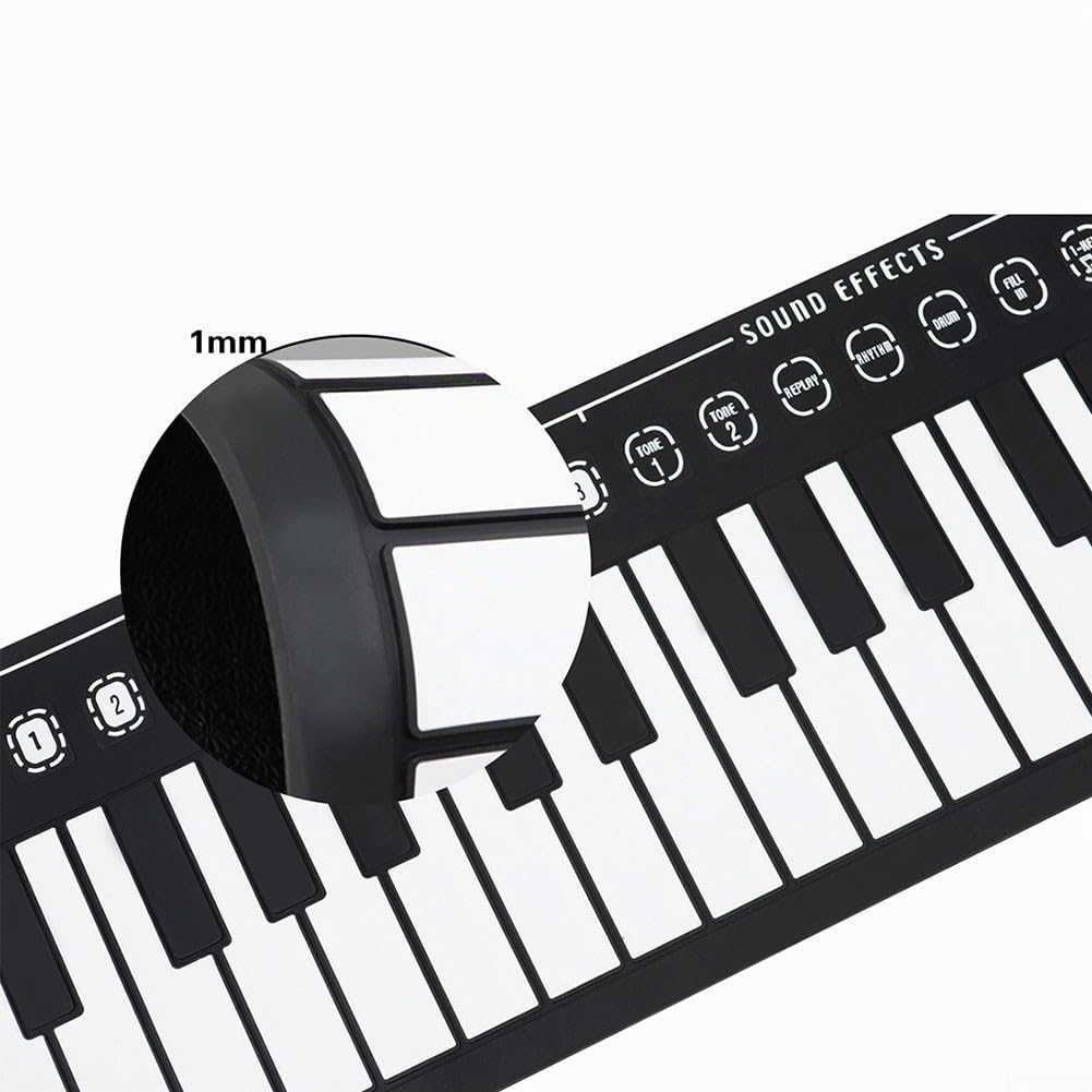 SPORTARC Tastiera elettronica arrotolabile a mano, pianoforte pieghevole e flessibile, 49 tasti, con cavo di ricarica USB, per principianti (nero)