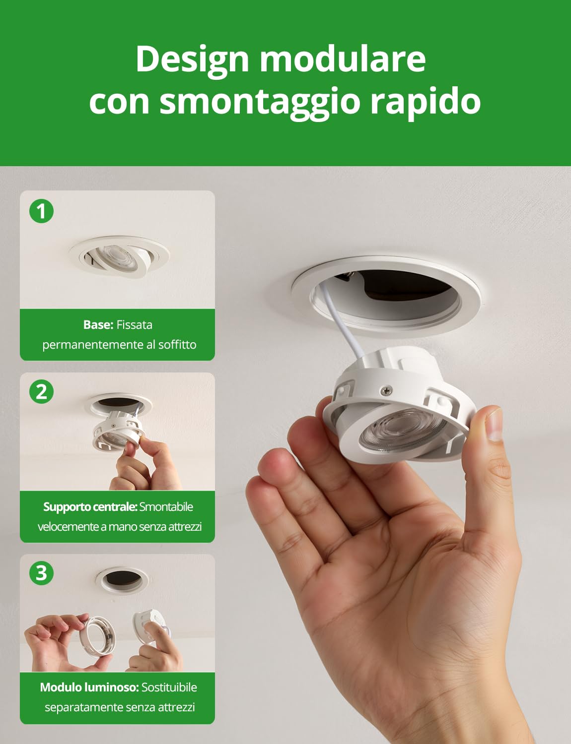 HOMEOW Faretti da Incasso per Cartongesso Bianco Dimmerabili | Faretti LED Soffitto 230V IP44 per Bagno, Faretto foro 72mm - 80mm Interno Cusina, Set di 10 + 1 Módulo LED Sostituibile