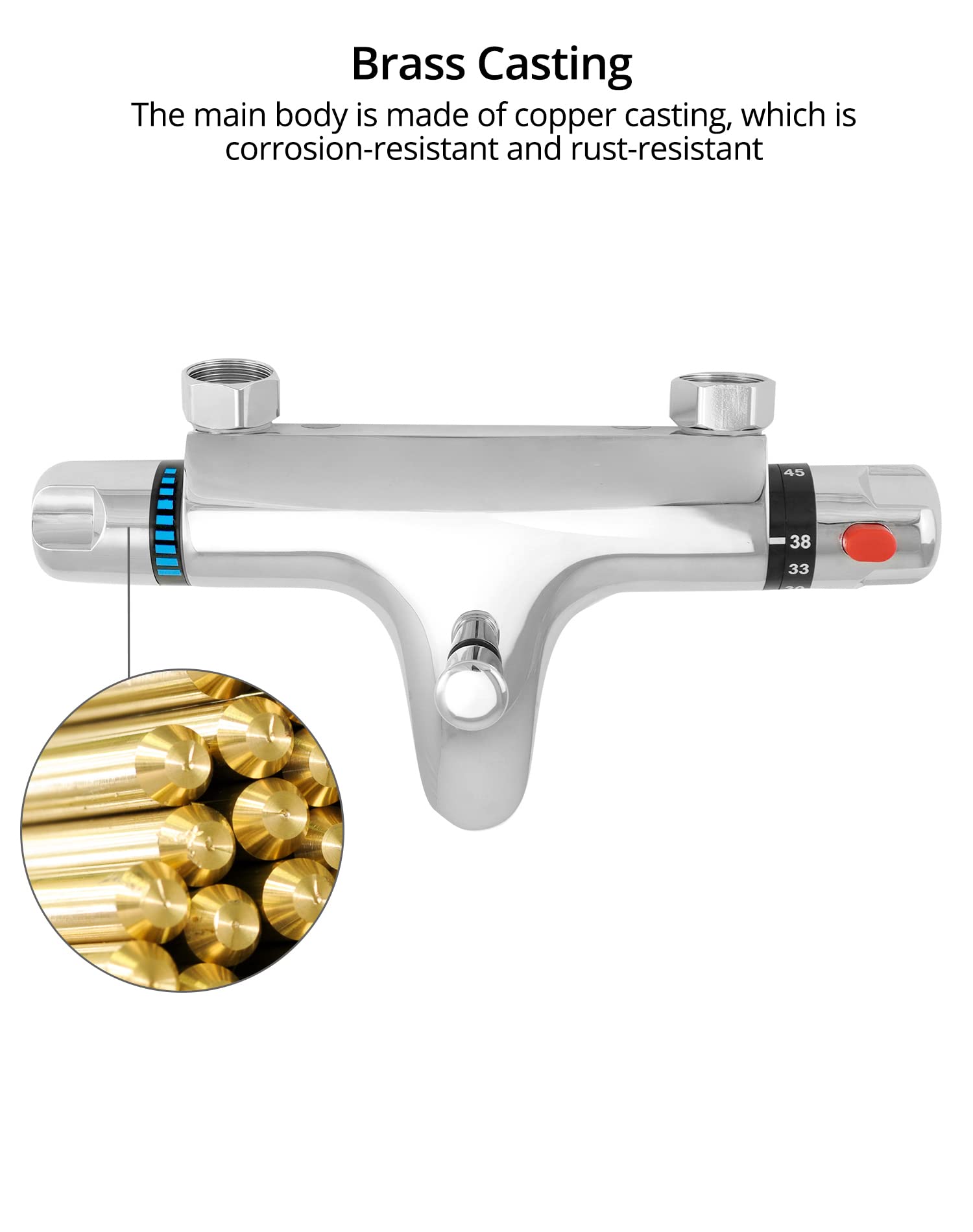 QWORK grifo ducha termostatico, salida de válvula G1/2 ", izquierda caliente derecha fría, mezclador de ducha de latón, control de temperatura constante para baño