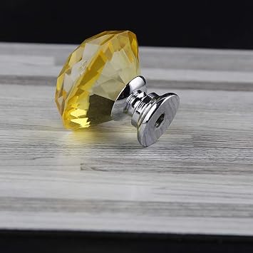 Yellow Crystals Glass Door Knobs Drawer Knobs Cupboard Knobs Drawer Handles Cupboard Handles Cabinet Pulls (30mm,6pcs)