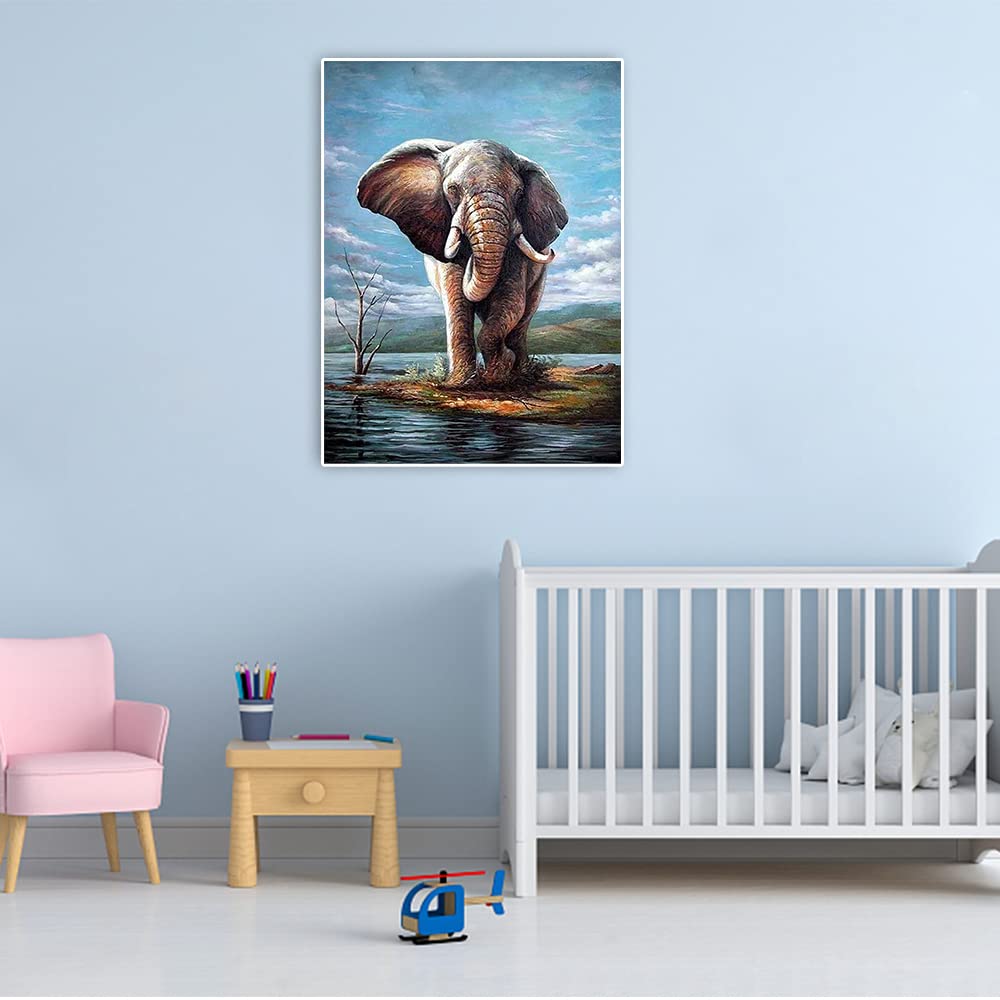 5D Peinture Diamant Carré 40 x 50 cm Square Diamond Painting Animaux Broderie Diamant Elephant Famille Point de Croix Peinture par Numéros Adulte Diamond Painting Elephant Bebe Mosaïque Strass