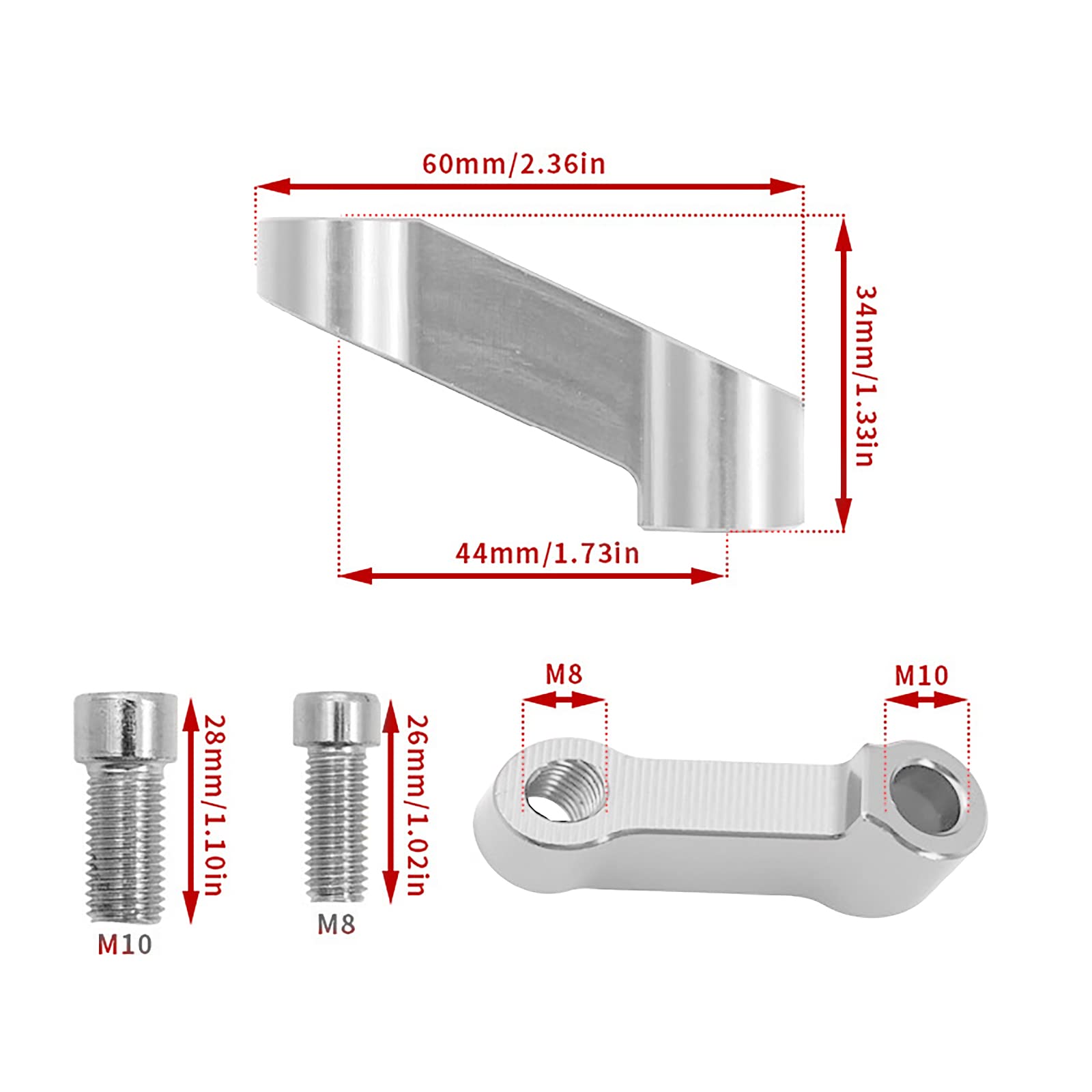 Larcele Prolunga per specchietto retrovisore moto, 10 mm, 8 mm, supporto per specchietto retrovisore moto, supporto per aumento dello specchietto retrovisore MT/YSZ-01 multistrada (argento)