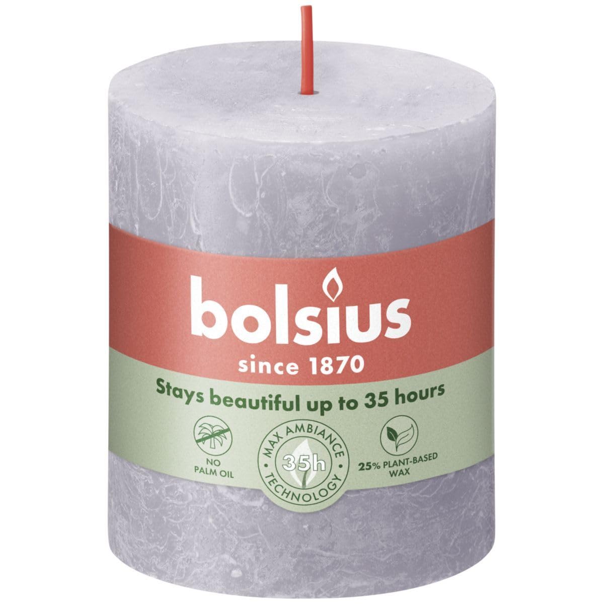 BOLSIUS Pillar candle Frosted Lavender Ø68 mm - Height 8 cm - Grey/Lavender - 35 burning hours