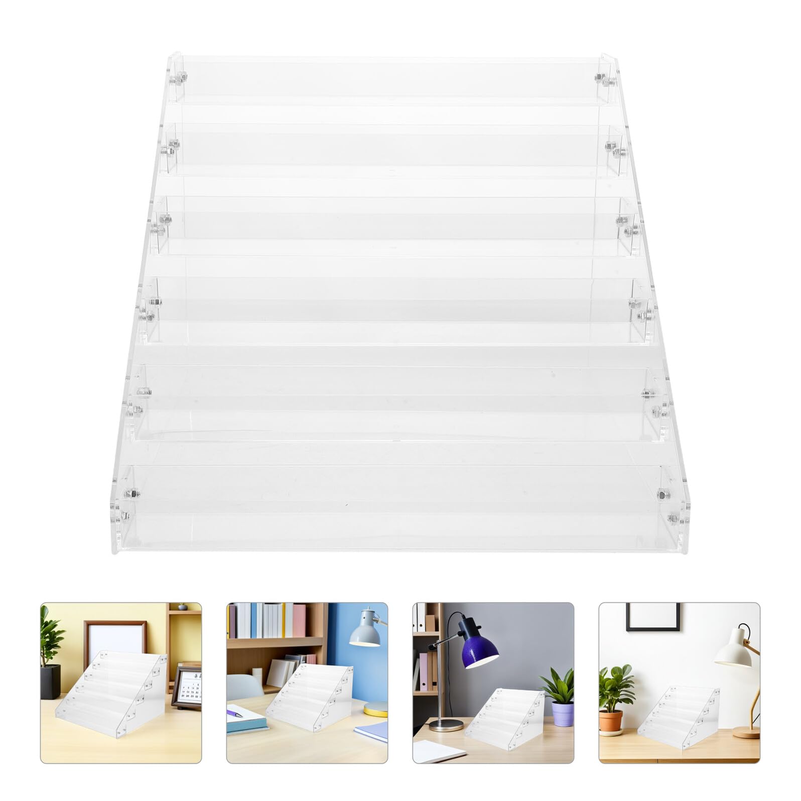 Présentoir Portable pour Cartes à Collectionner en Acrylique Transparent 6 Niveaux Structure Stable et Gain de Place pour Espace de Travail