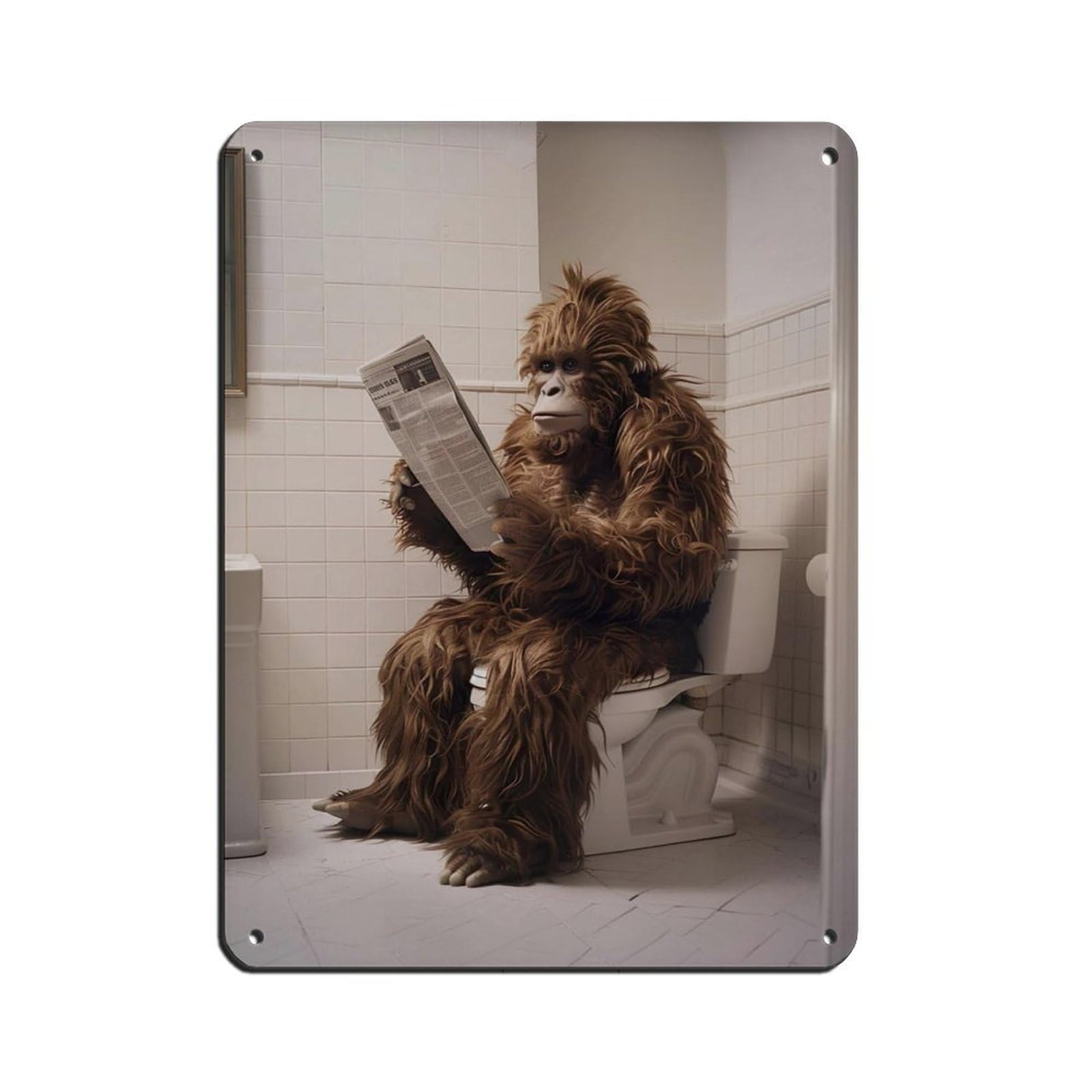 Sasquatch Sitting on The Toilet Reading A Newspaper (4) Tin Sign Vintage Metal Pub Club Cafe Bar Home Wall Art Decoration Poster Retro 12x16inch(30x40cm)