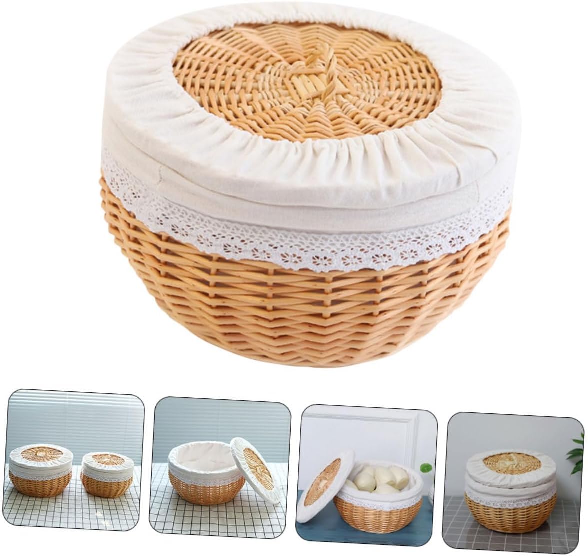 Woven Food Storage Basket Rattan Sundries Organizer for Bread Fruits and Snacks Home Kitchen Decorative Container Elegant