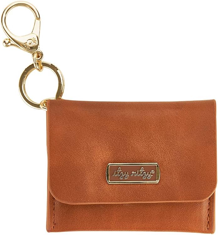 ââ‚¬â€œ Itzy Mini Wallet Card Holder & Key Chain Charm; Can Clip to Diaper Bag, Purse, Travel Bag or Keychain; Cognac