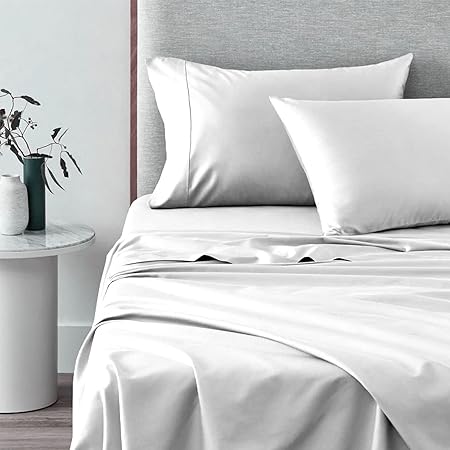 Pizuna 400 Thread Count Cotton Full Size Sheet Sets White, 100% Long Staple Cotton White Sheets Full Luxurious Sateen Weave Deep Pocket Sheets Fit Upto 15 Inch (100% Cotton Sheets Full Size Set)