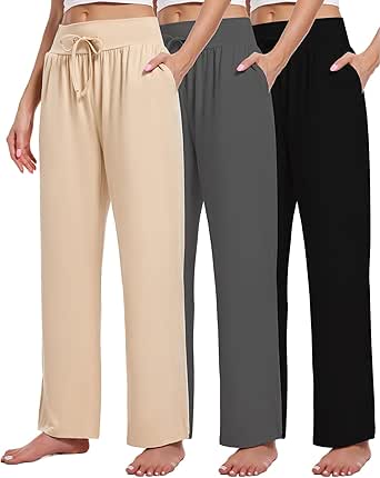 UEU Women's Casual Loose Wde Leg Cozy Pants Yoga Sweatpants Comfy Hgh
