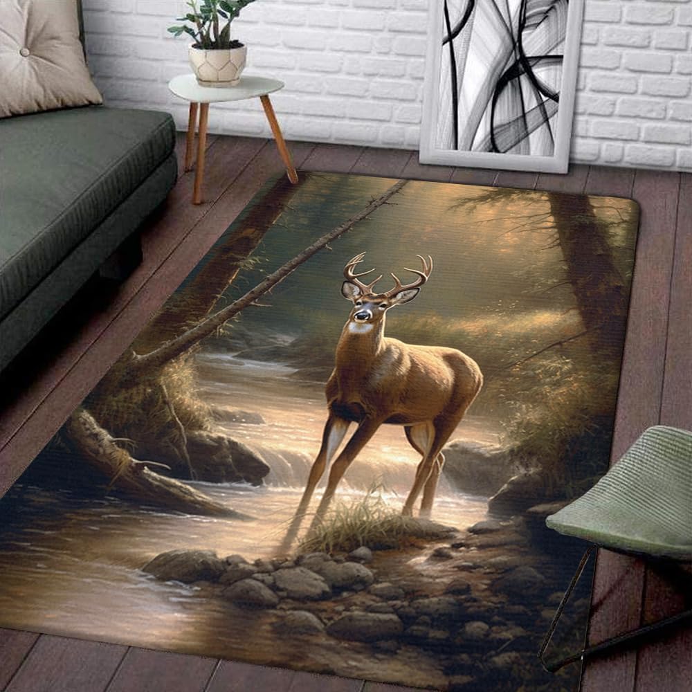 SATIGI Customized Deer Rug for Bedroom - Personalized Runner Cabin Home Decor 5x8, Vintage Brown Soft Hunting Bathroom Living Room Rugs, Rugs