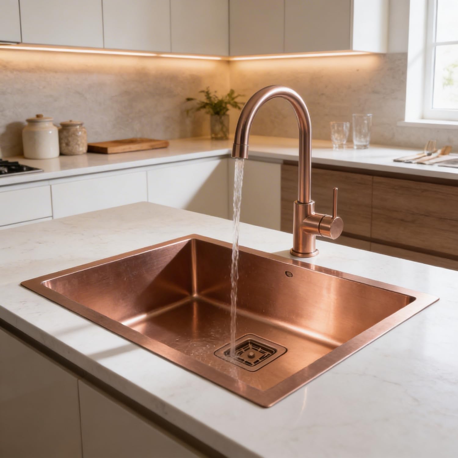 Wallace Handmade Stainless Steel Kitchen Sink 21 x 18 x 9 Inches | Single Bowl Rose Gold Deep Wash Basin | Rectangular Handmade Sink for Modern Kitchen-image-8